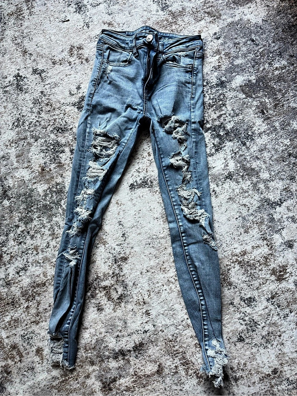 American Eagle Super High-Waisted Ripped Jegging Women's Skinny Jeans Blue